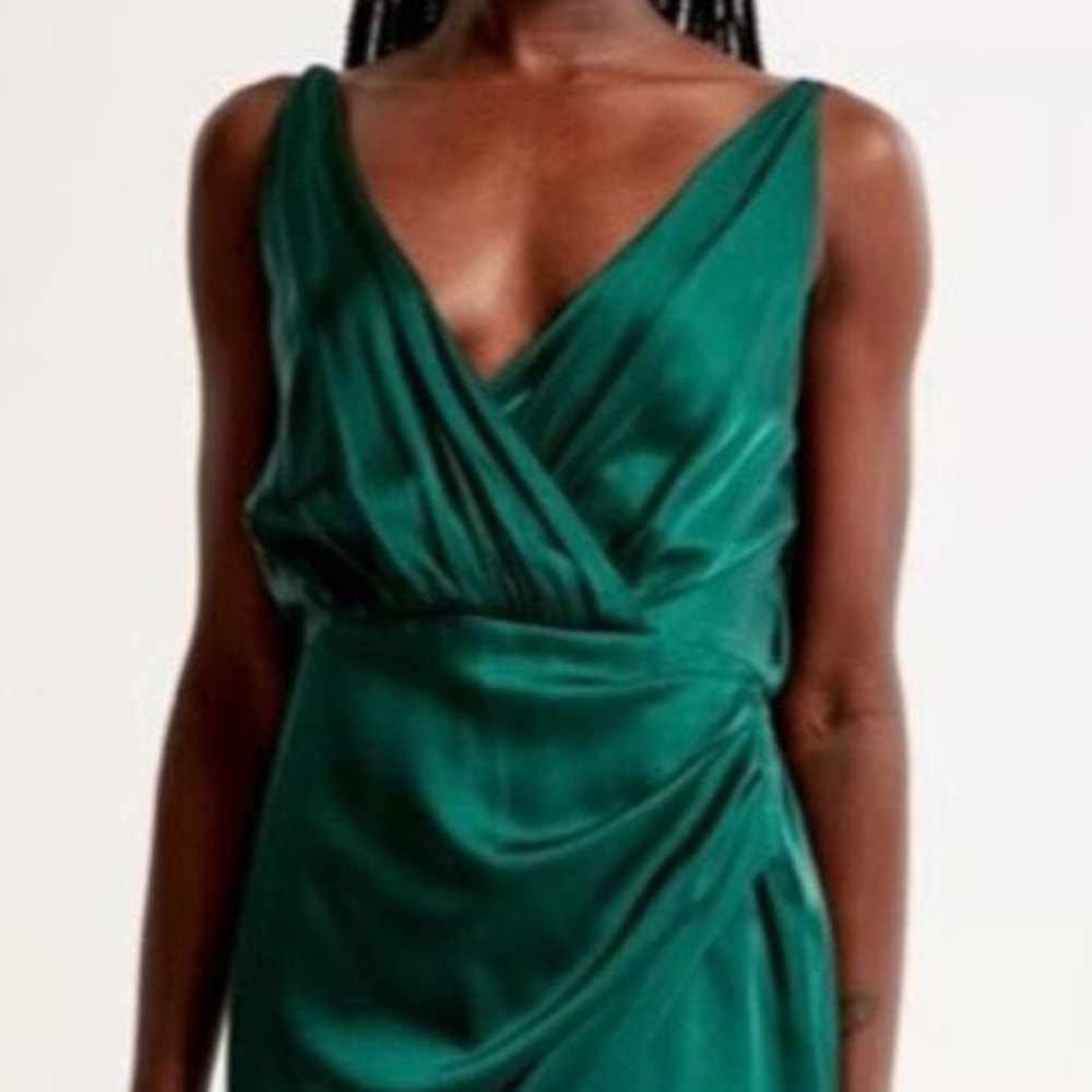 Abercrombie & Fitch A&F Satin Green Draped Wrap Midi Dress - Picture 8 of 11